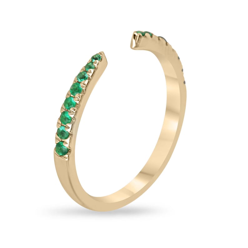 French Set Ultra Stackable Ring in 585 Gold with Natural Emerald - 0.40 Total Carat Weight