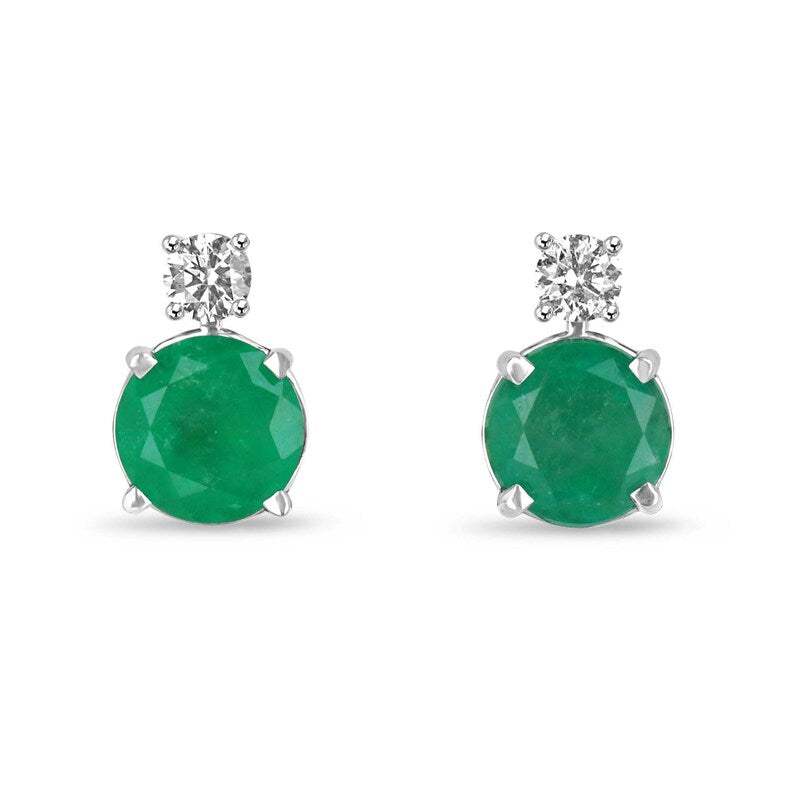 Elegant 3.50 Carat Total Weight Emerald and Diamond Stud Earrings in 14K White Gold