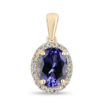 Stunning 70 Total Carat Weight 14K 585 Gold Necklace with Vibrant Oval Tanzanite and Diamond Halo Pendant