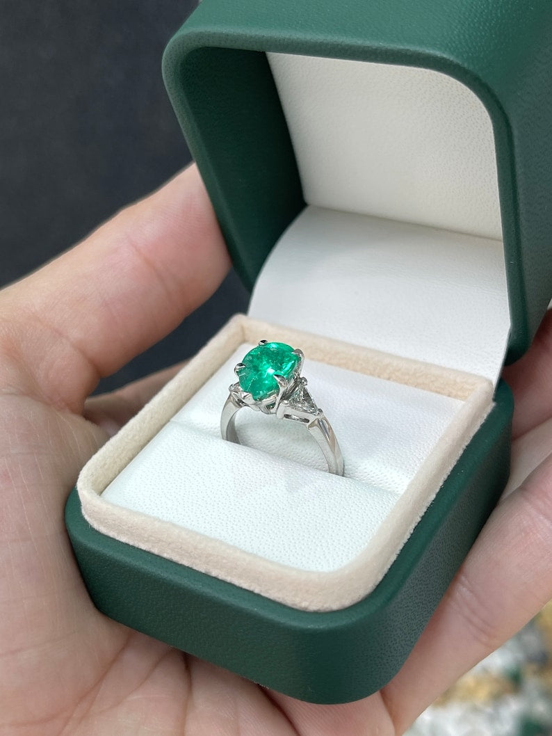 3.79tcw Plat Pear Emerald Cut Diamond 3 Stone 5 Prong Engagement Ring - JR Colombian Emeralds