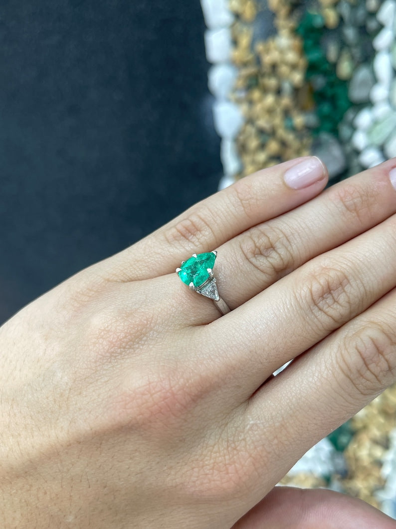 Luxurious Pear Shaped 3.79 Carat Platinum Diamond Three Stone Engagement Ring