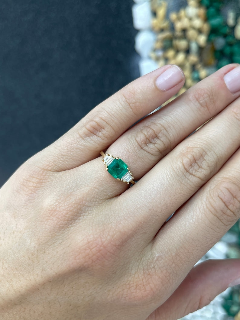 1.95tcw 18K Gold 5 Stone Classic Emerald & Diamond Engagement Ring - JR Colombian Emeralds