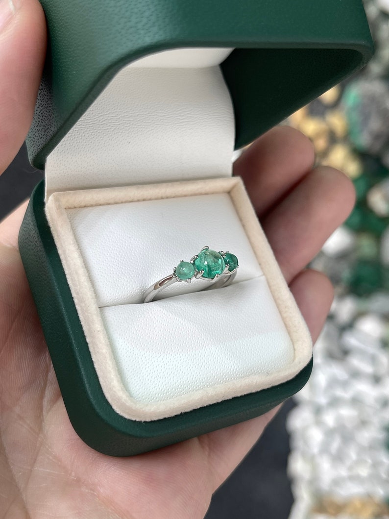 Emerald 3-Stone Statement Ring in 14K Gold with 30 Total Carat Weight