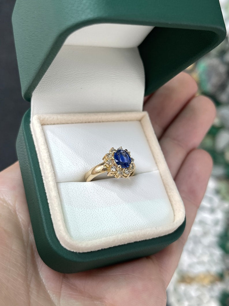 1.36tcw 14K 585 Gold Natural Oval Cut Sapphire & Diamond Real Blue Halo Ring - JR Colombian Emeralds