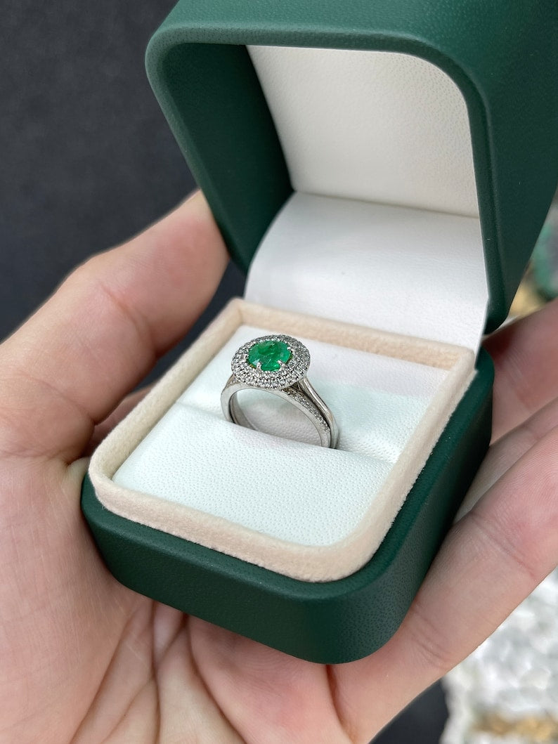 1.45tcw 14K Round Vivid Yellowish-Green Emerald & Diamond Accent 6 Prong Ring