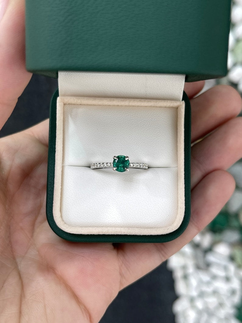 Celebrate Brilliance: 14K Gold Ring Featuring 1.07tcw AAA Quality Round Cut Bluish-Green Emerald