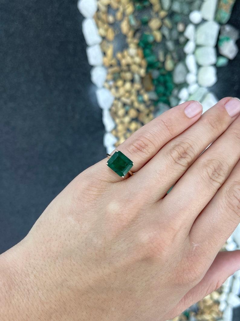 Luxurious 14K Gold Engagement Ring Featuring a 6.28ct Dark Green Emerald