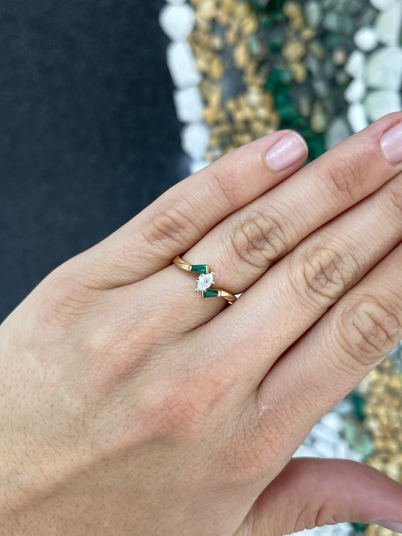 Friendly Description for Marquise Cut Diamond & Synthetic Emerald Ring