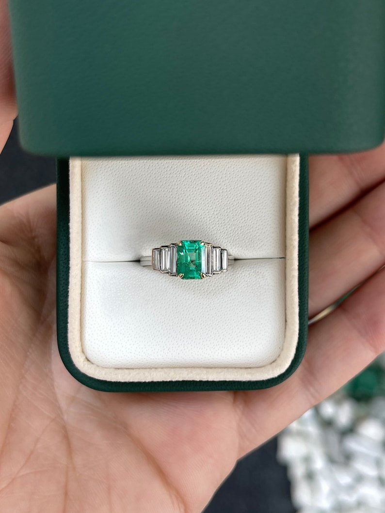 2.03tcw 18K Gold 7 Stone Classic 950 Emerald & Diamond Engagement Ring - JR Colombian Emeralds