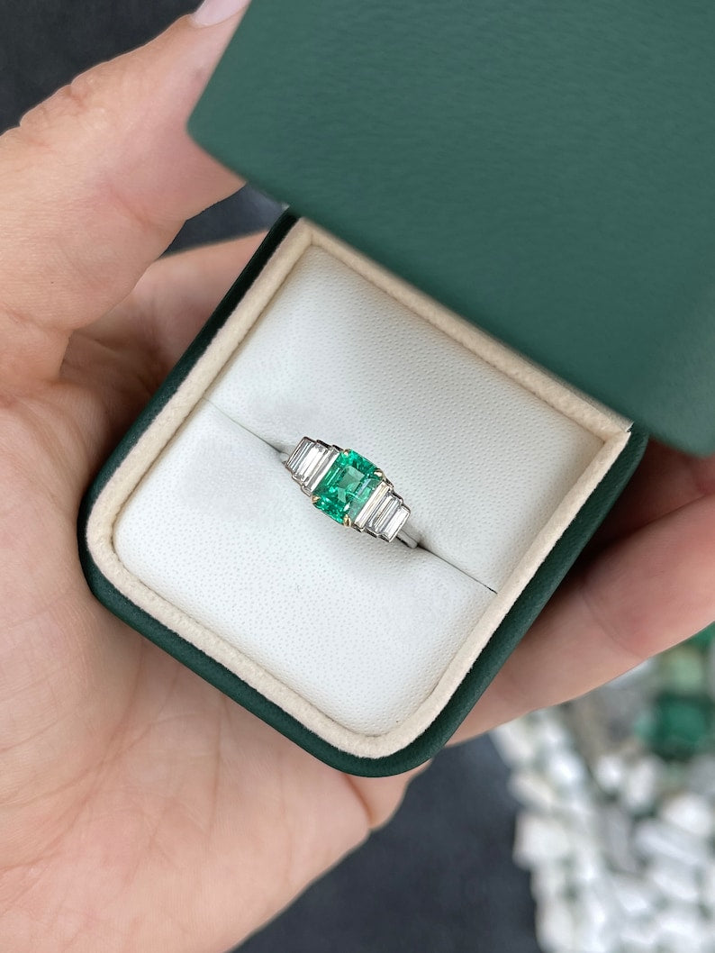 2.03tcw 18K Gold 7 Stone Classic 950 Emerald & Diamond Engagement Ring - JR Colombian Emeralds