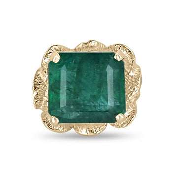 Stunning 12.76 Carat Emerald Cut Dark Green Gem Solitaire Ring in 14K Gold
