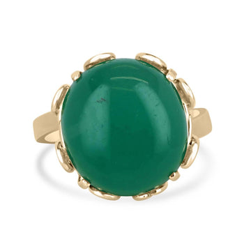 Vintage Floral Ring with 10.30 Carat Cabochon Cut Emerald in 14K 585 Gold