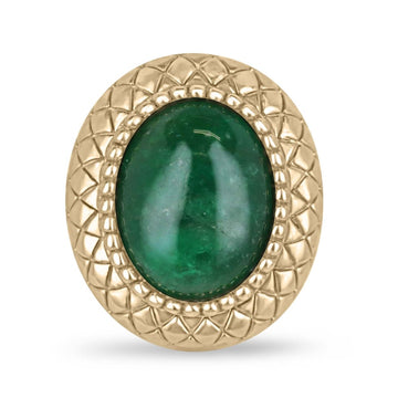 Vintage-Inspired Antique Ring with 16.83ct Oval Cabochon Mystic Dark Green Emerald