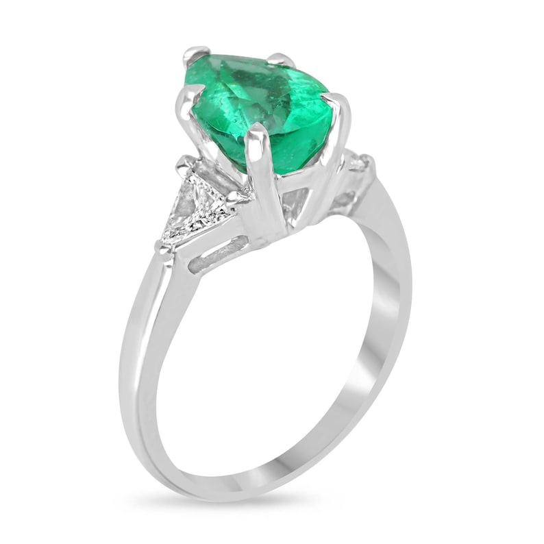 Elegant 3.79tcw Platinum Pear Emerald Cut Diamond 3-Stone Engagement Ring
