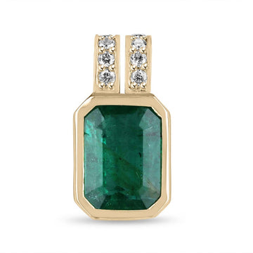 Pendant Featuring a 4.69 Carat Total Weight 18K Gold Natural Emerald with a Bezel Setting and Pave Diamond Accents