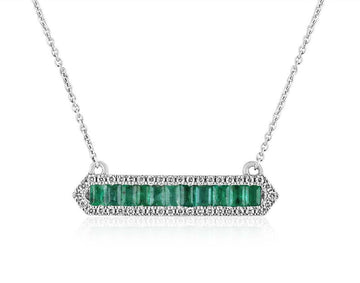 Elegant 14K White Gold Pendant with 1.02tcw Lush Green Emerald Cut & Diamond Accent Halo