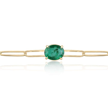 14K Oval Emerald Bracelet: 2.10ct Natural Solitaire in Paperclip Design