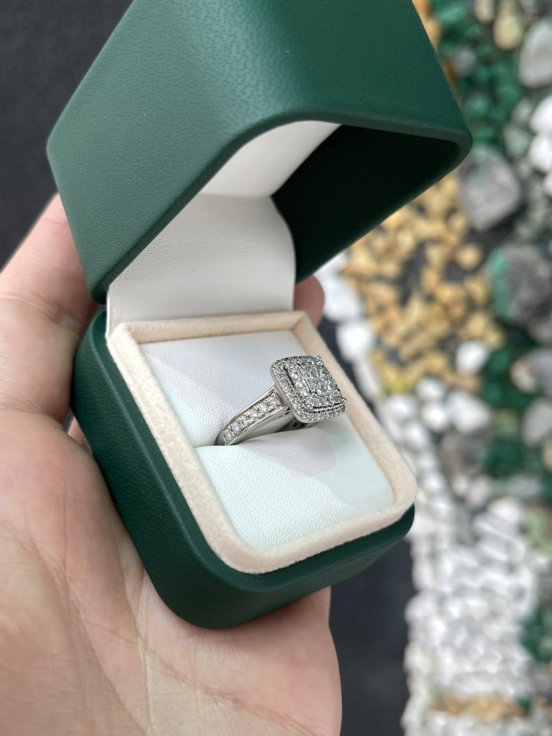 1.17tcw Natural Princess Cut & Brilliant Round Cluster Diamond Engagement Ring 14K - JR Colombian Emeralds