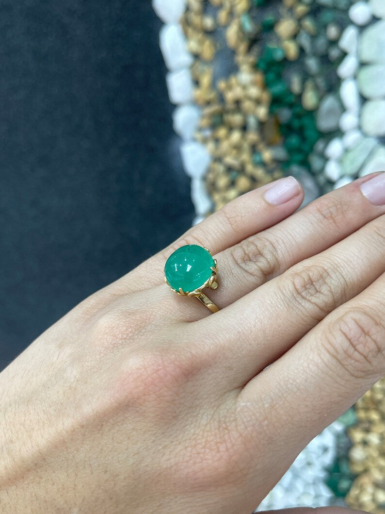 Exquisite Vintage Floral Emerald Ring - 10.30ct Solitaire in 14K 585 Gold