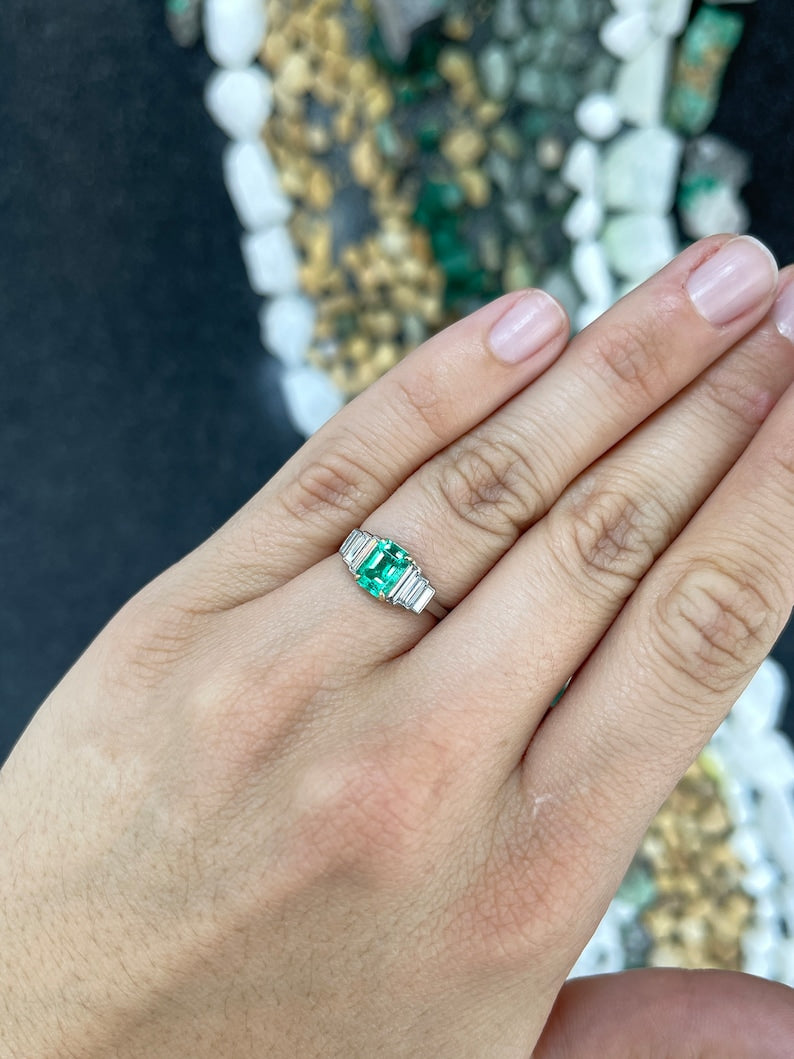 Gorgeous 18K Gold Engagement Ring with 2.03 Total Carat Weight Emerald and Diamond in Classic Setting