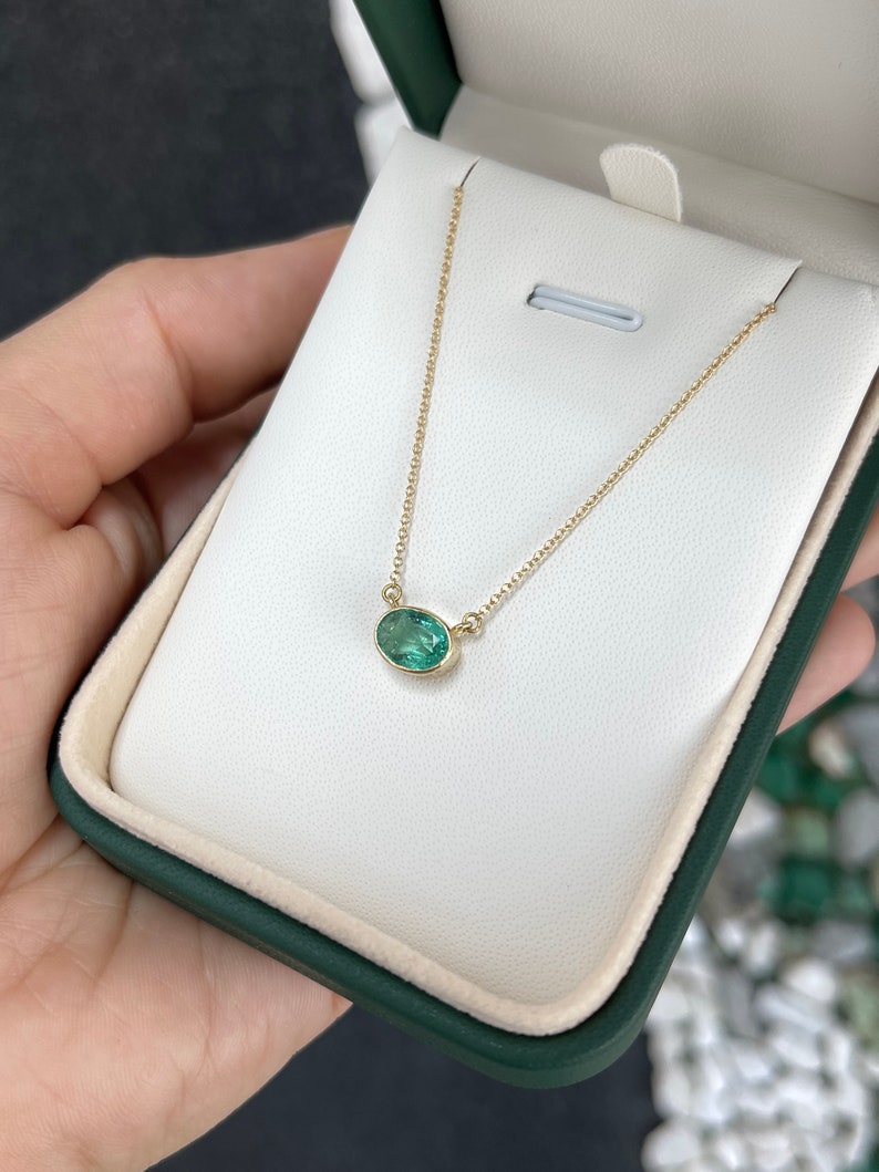 Exquisite 1.30ct Oval Emerald Pendant in 14K Gold Necklace
