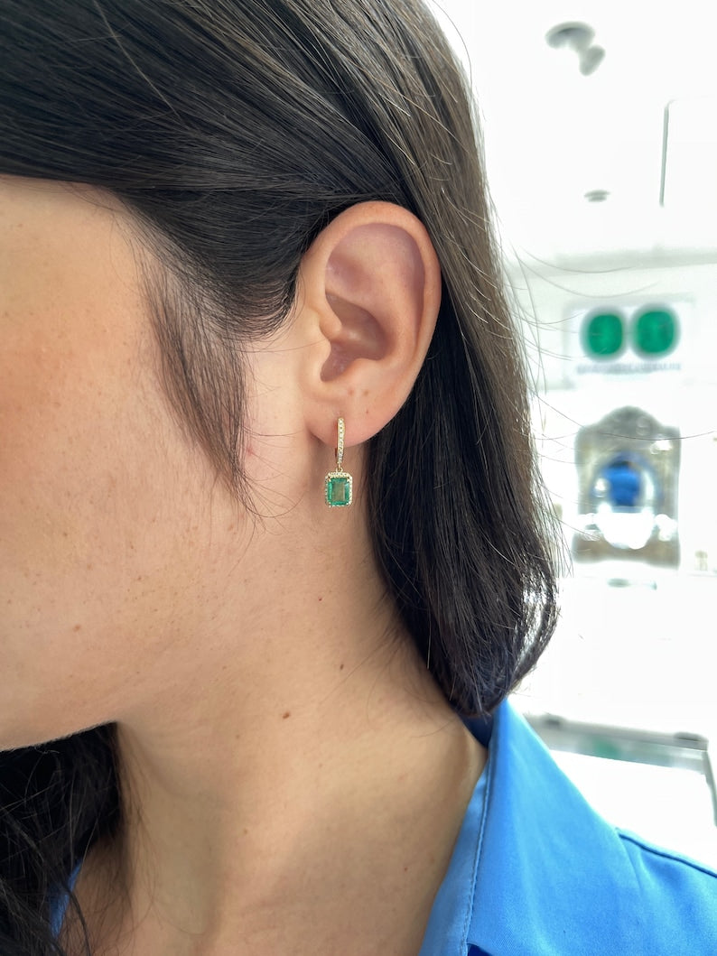 Emerald and Diamond Dangle Earrings in 14K Gold with 2.63 Carat Total Weight