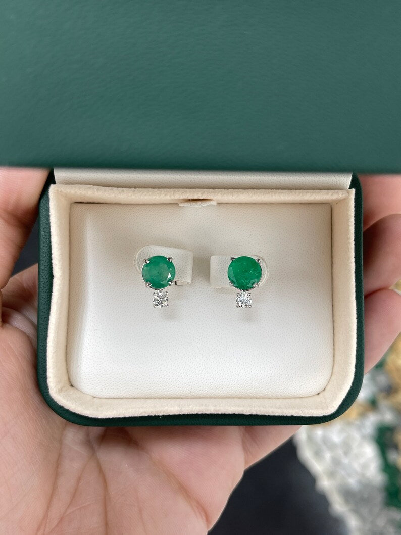 Exquisite 14K White Gold Earrings Featuring Lustrous Green Emeralds and Shimmering Diamonds (3.50 TCW)