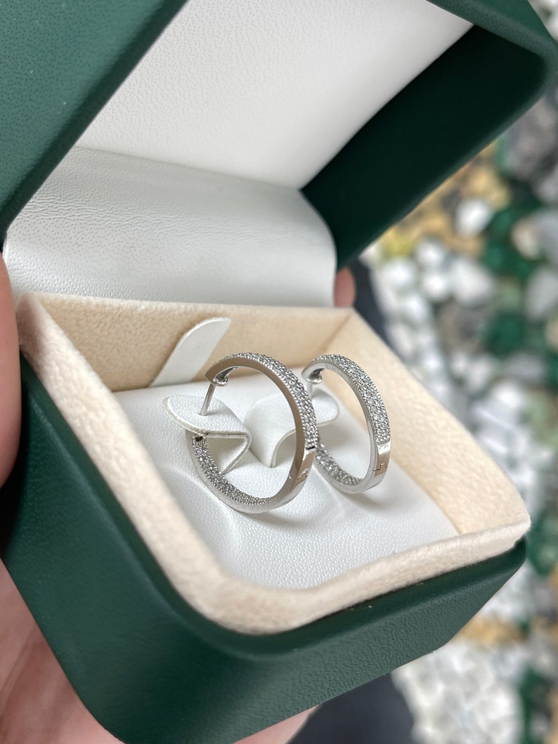 0.80tcw 14K White 585 Gold Brilliant Round Cut Diamond Hoop Earrings - JR Colombian Emeralds