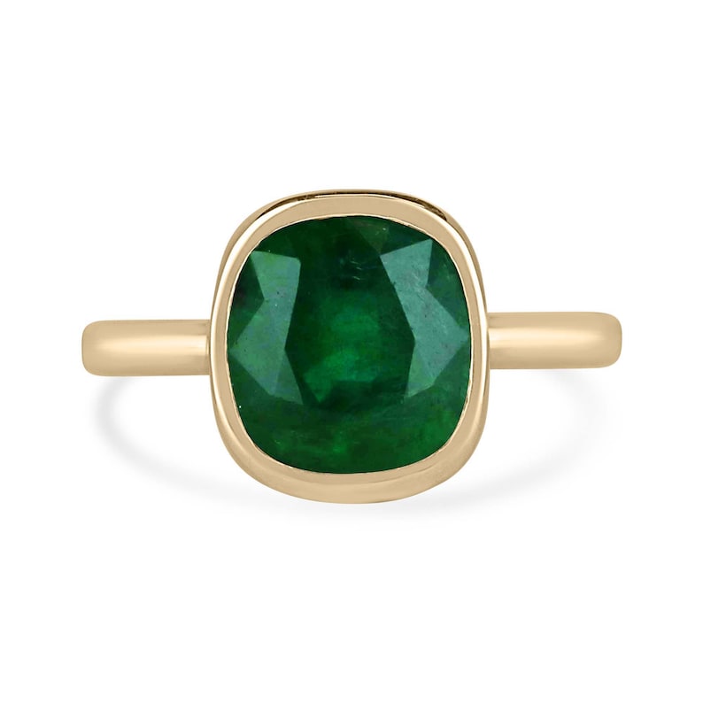 Exquisite 4.05 Carat Cushion Cut Emerald Engagement Ring in 14K Gold