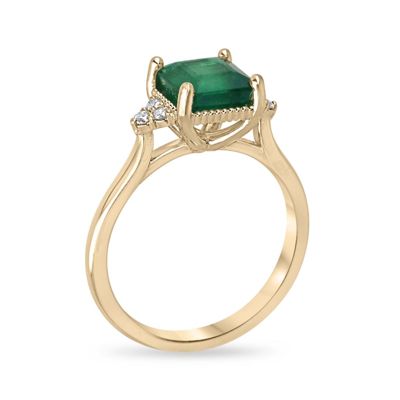 Square Emerald and Diamond 3 Stone Cluster Ring in 14K Gold - 1.92tcw