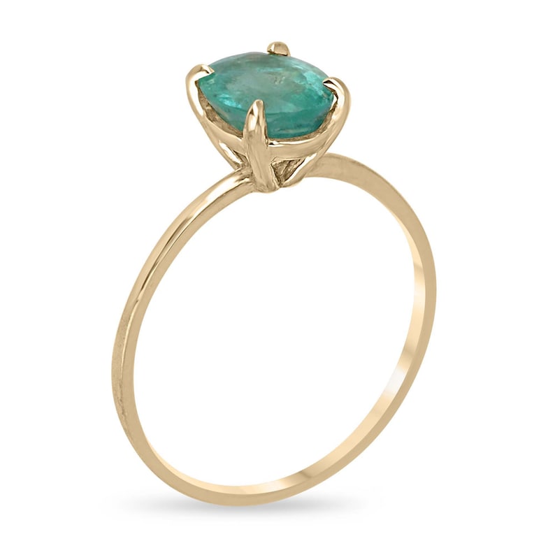 Radiant Sophistication: 1.30ct Dainty Lush Green Oval Cut Emerald Solitaire in 14K Gold