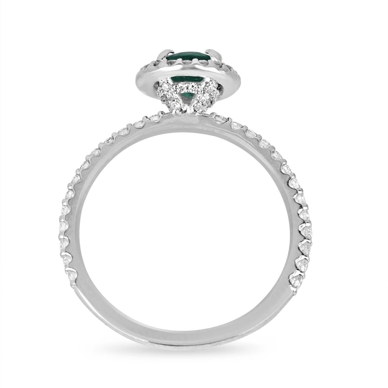 Medium Green Oval Cut Emerald & Diamond Halo Ring - 14K Gold