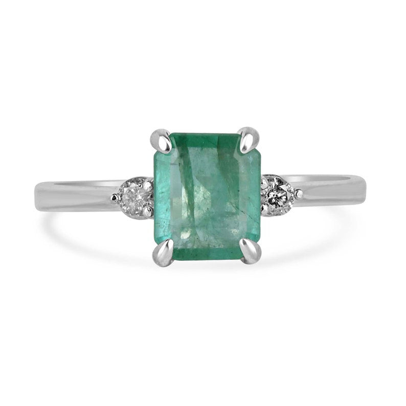 1.52 Total Carat Weight Sterling Silver Ring with Genuine Emerald and Salt and Pepper Diamond Accents