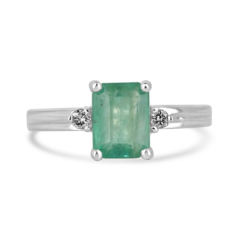 Sterling Silver Ring Featuring 1.92 Total Carat Weight Natural Medium Green Emerald Cut Diamonds