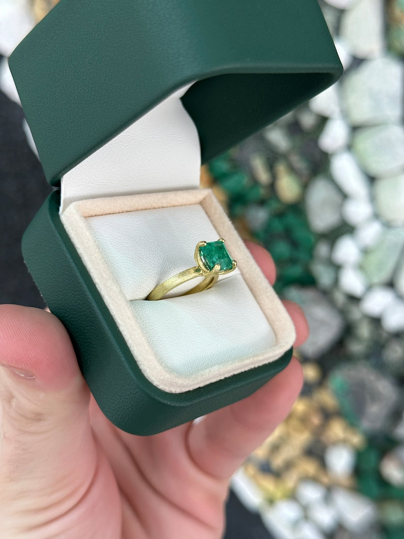 Statement Gold Ring with 2.10 Carat Medium Green Asscher Cut Emerald - Ideal for Engagement