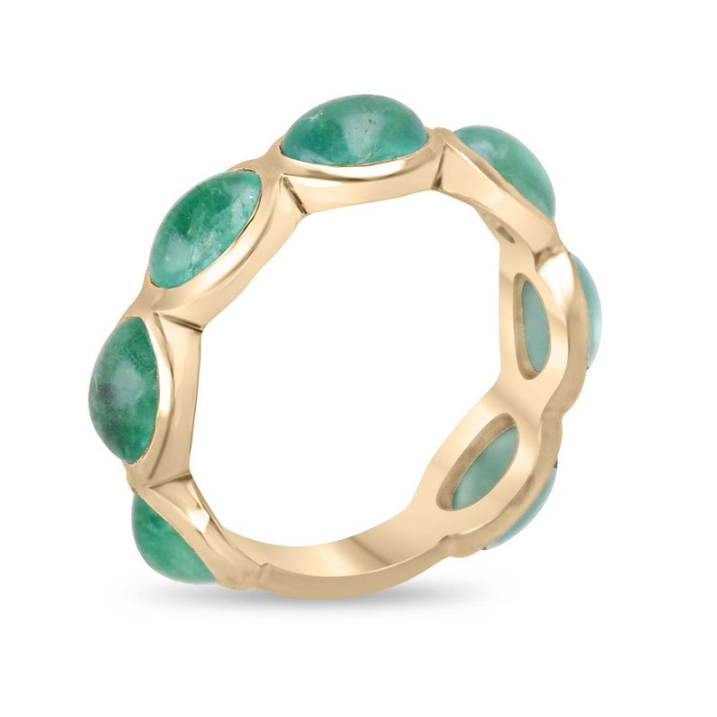 Emerald Studded 14K Gold Eternity Band Ring, 3.60 Total Carat Weight