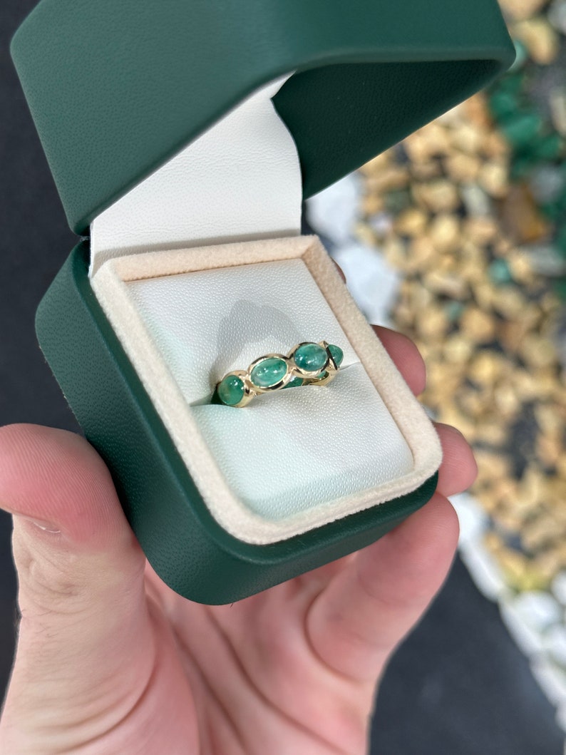 14K Gold Eternity Band Featuring 3.60tcw East to West Emeralds