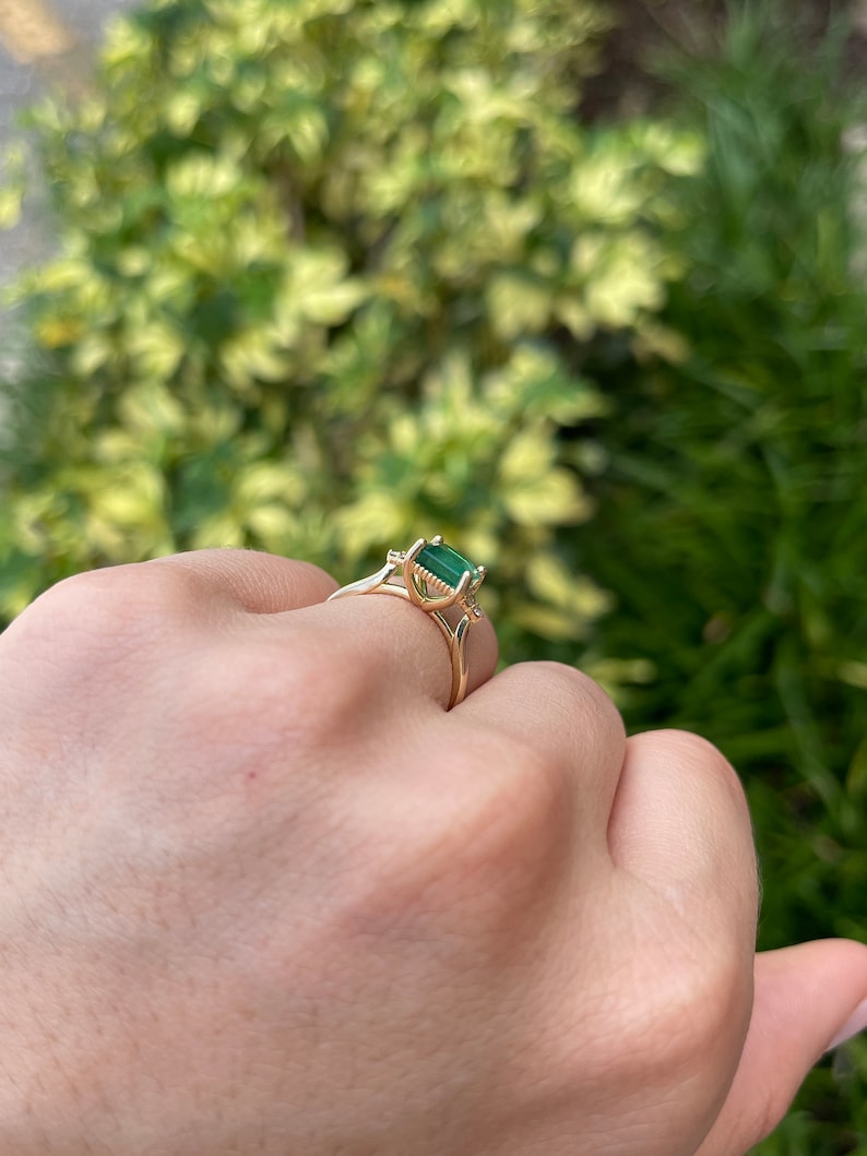 1.92tcw 14K Natural Asscher Cut 7x7 Square Emerald & Diamond Cluster 3 Stone Engagement Ring - JR Colombian Emeralds