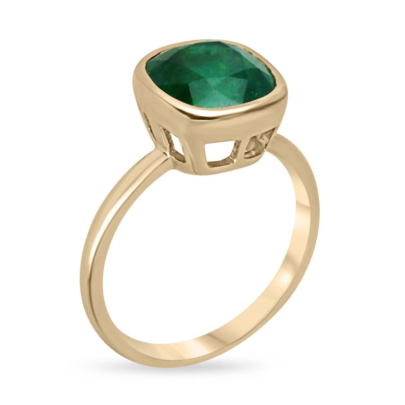 14K Gold Solitaire Ring Featuring a 4.05ct AAA Forest Green Emerald