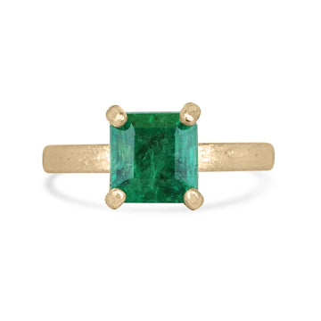 Elegant 18K Gold Engagement Ring with 2.10 Carat Asscher Cut Emerald in a Medium Green Shade