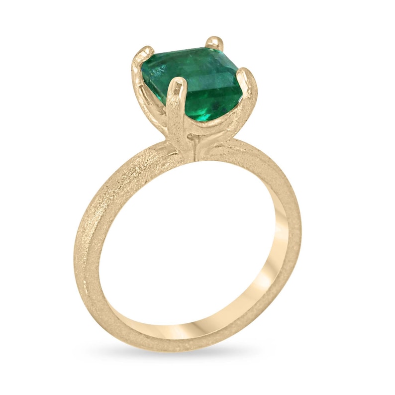Classic Solitaire Ring in 18K Gold Featuring a 2.10 Carat Medium Green Asscher Cut Emerald