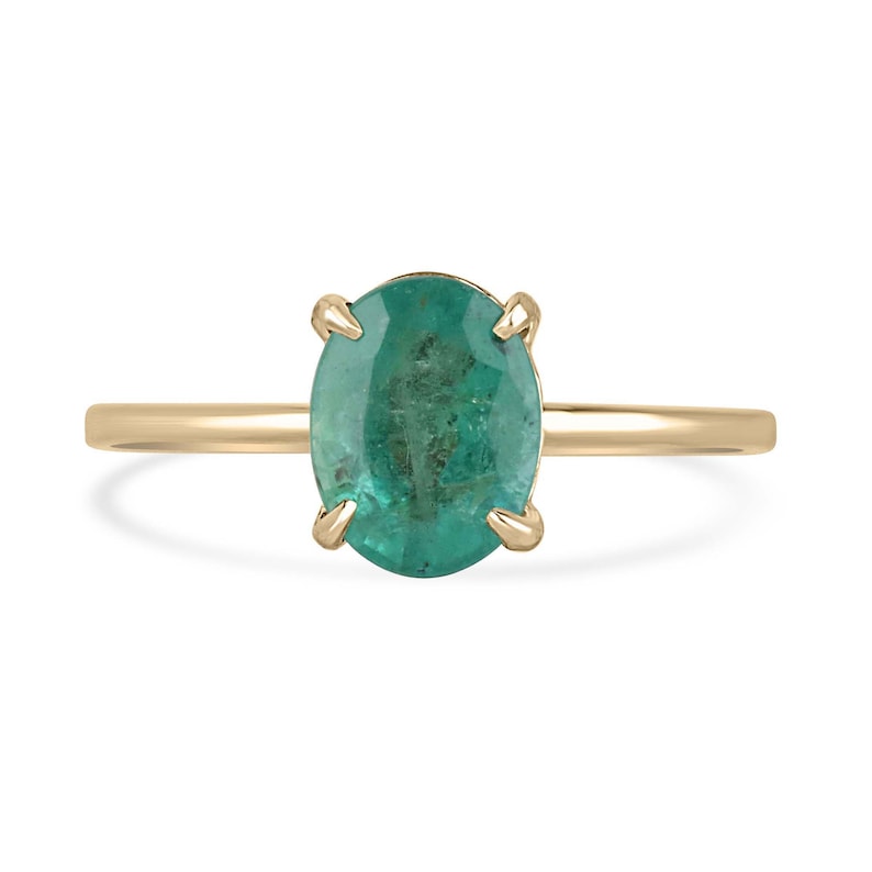 Lush Elegance: 1.30ct Dainty Oval Cut Emerald Solitaire Ring in 14K Gold - Classic Beauty