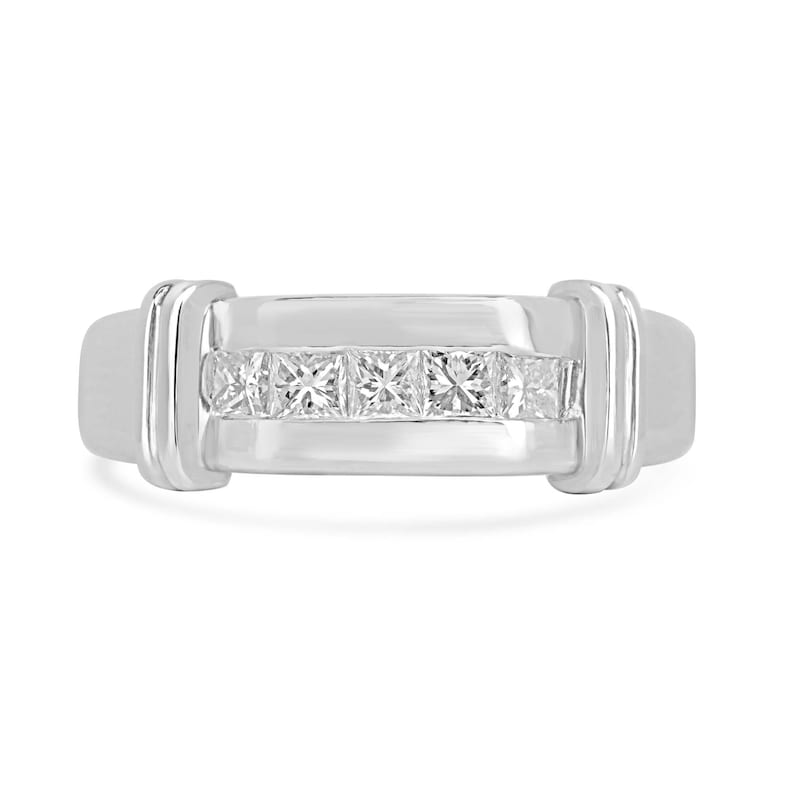 Platinum 950 Anniversary Ring with 0.50 Total Carat Weight Natural Princess Cut G Color Diamond