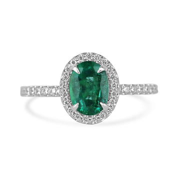 14K Zambian Oval Emerald Engagement Ring with 50 Total Carat Weight & Diamond Halo