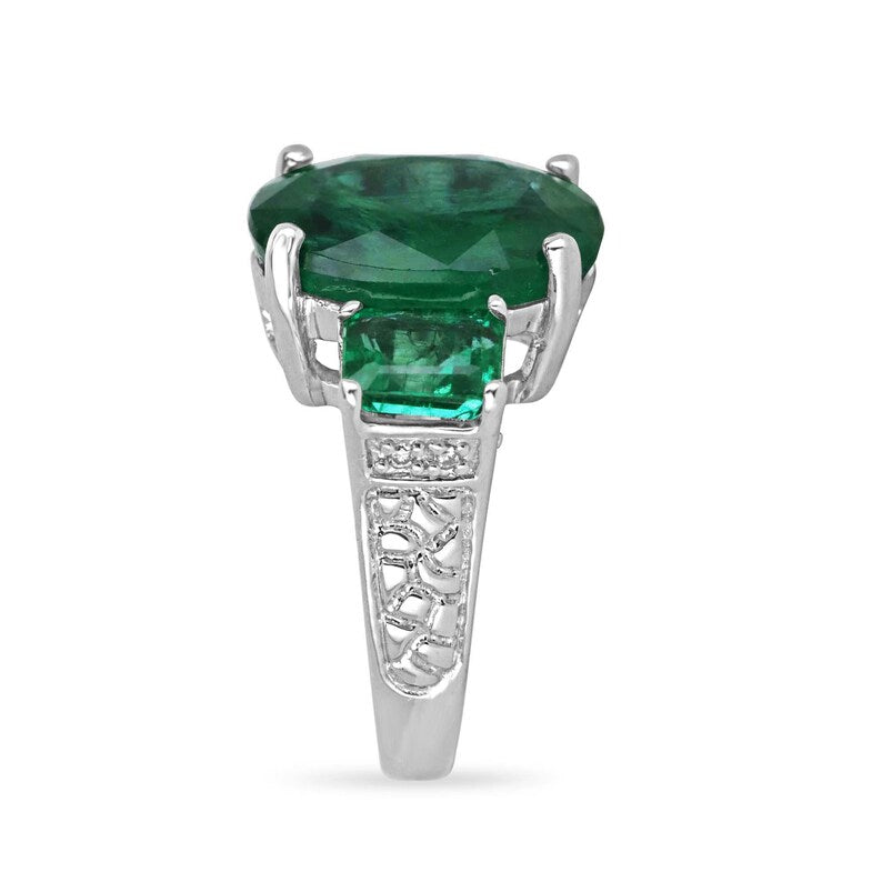 Elegant 14K Gold Natural Emerald and Diamond 3-Stone Ring - 6.07tcw