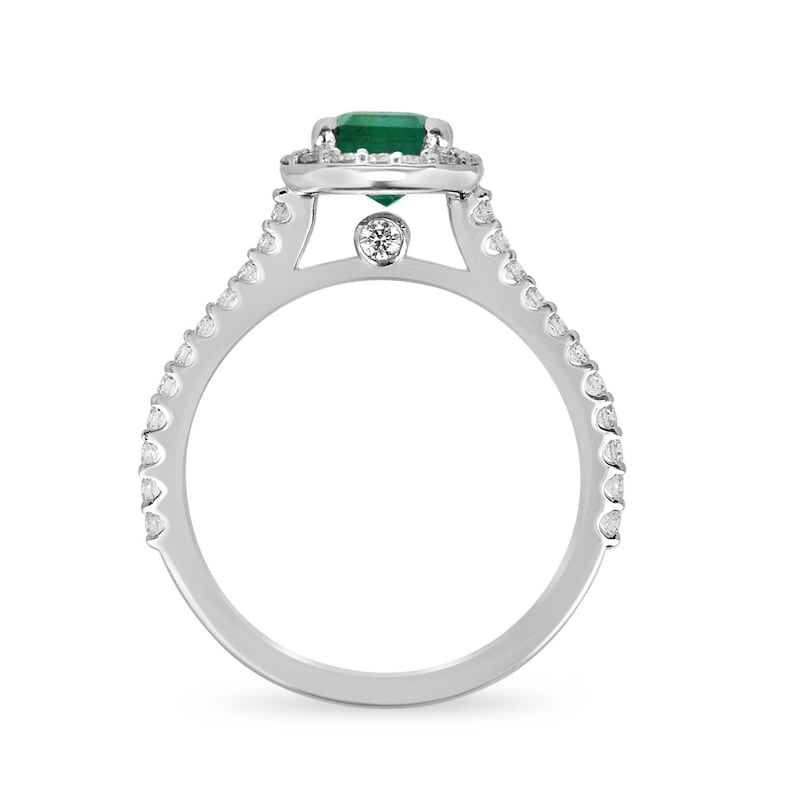 Elegant 14K Gold Diamond Halo Shank Accent Ring with 1.81tcw Rich Green Emerald Cut Gem