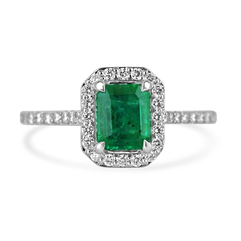 Stunning 1.81 Carat Emerald Cut Diamond Halo Engagement Ring in 14K Gold