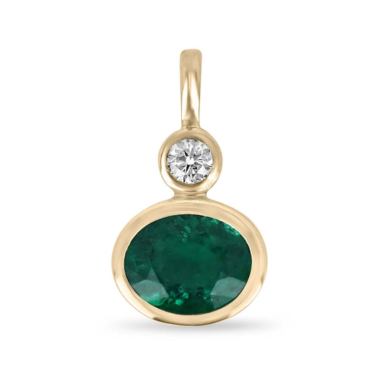 14K Pendant with 3.70tcw Natural Oval Emerald & Sparkling Round Diamond Accents