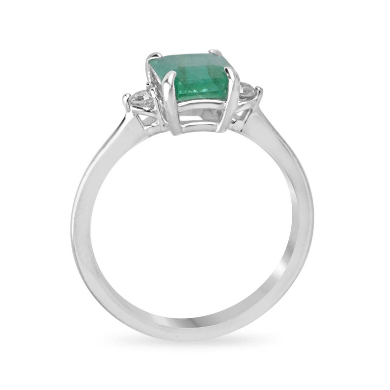 1.52ctw Sterling Silver Ring: Authentic Emerald Centerstone with Salt and Pepper Diamond Accents