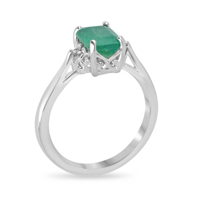 Three-Stone Sterling Silver Right Hand Ring with 1.20tcw Natural Emerald-Cut Light to Medium Green Round Diamonds